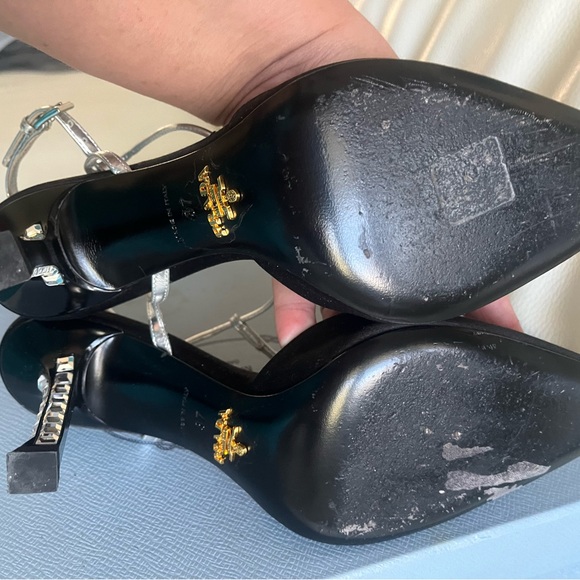 Prada Black Pump with Silver T-Strap and Crystal Heel - Picture 4 of 7